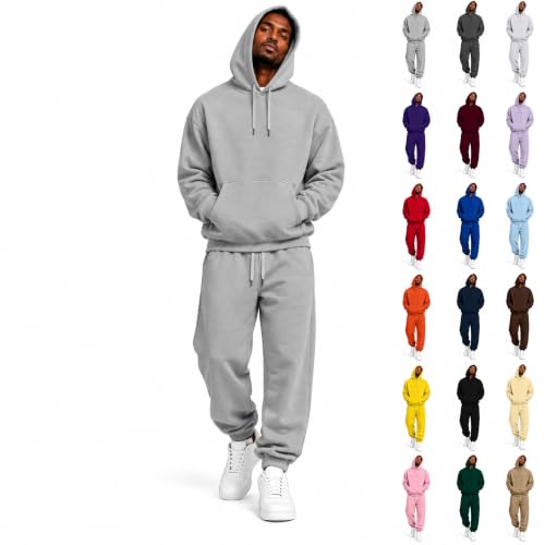 Men Two Piece Outfits Sets Fleece Hoodie Jogger Sweatpants Sweatsuit