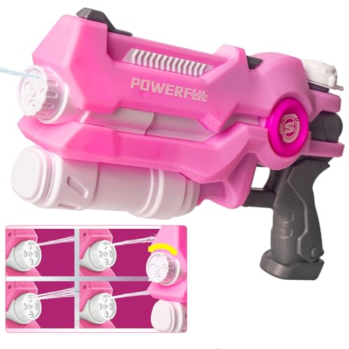 Esta pistola de agua grande y potente tiene un alcance de hasta 12 metros, lo que la convierte en una pistola de agua súper ideal para juegos acuáticos veraniegos en la playa y en la piscina. (900 ml