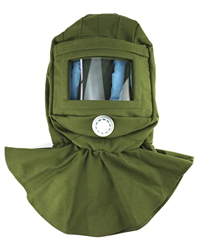 QWORK Sand Blasting Hood Cap Shawl Cap Sandblasting Mask Anti Dust/Wind Sandblasting Tool Mask Cut/Scratch/Heat Resistant Neck Protector Green