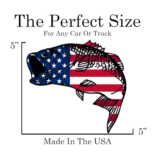 Image of USA Flag Fishing Bass Fish Sticker Decal Fishing Bumper Sticker Fish Auto Decal Car Truck Boat RV Patriotic Tackle Box Fisherman (5 Inch)