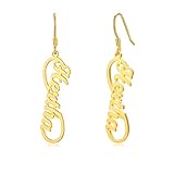 Personalised Jewellery for Girlfriend Name Earrings-Custom Made Sparkly Gold Plated Sterling Silver Infinity Earring with Name
