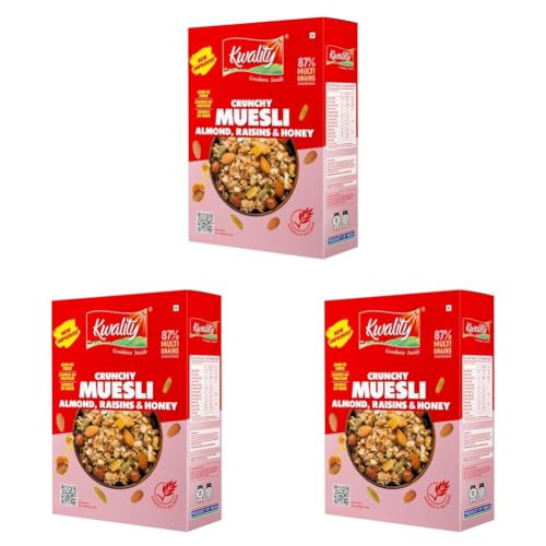 Image of KWALITY Muesli Crunchy 400 G|76% Multi Grains with Almonds,Raisins & Honey|Natural Source of Vitamin & Iron|High in Protein & Fiber|Low Fat & Cholesterol-Free|Healthy Food & Breakfast Cereal