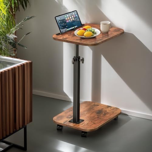 Delousiber Side Table C Shaped with 360° Swivel Tray,Swivel Side Table with 4 Castor Wheels,Height Adjustable End/Bedside Table for Small Spaces, Living Room & Bedroom