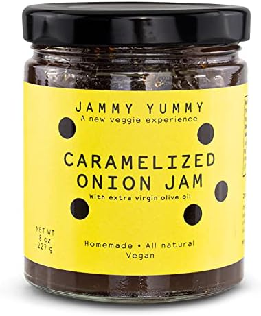 Jammy Yummy Caramelized Onion Jam, Classic Spread for Burger Patties, Cheeseboards, Cheese Toast, Meat Seasoning, Grilled Cheese Sandwich, Pizza - Natural Onion Jam, No Preservatives, No Additives, No Pectin, Fat Free, Low Sodium -8oz Jar