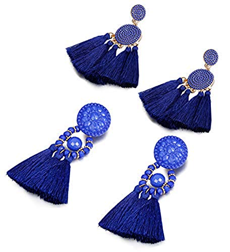 FIBO STEEL 3 Pairs Long Tassel Dangle Earrings for Women Bead thread Drop Earrings