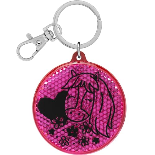 GRUSS & CO Reflektor Motiv "Pferd" | Runder Anh&auml;nger mit Schl&uuml;sselring und Karabinerverschluss, Schl&uuml;sselanh&auml;nger auf Headercard, Reflektoranh&auml;nger | Kindergeburtstag, Geschenk, Schulstart | 70148