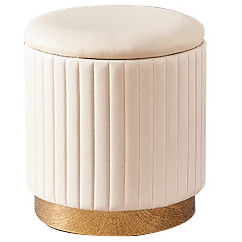 Taburete otomano redondo de terciopelo tapizado con tapa para sala de estar, dormitorio