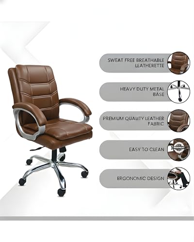 Image of activa Executive Revolving Office Chair | Ergonomic Computer Desk Chair with Cushioned Seat| Heavy Duty Steel Base, Adjustable Height & 360 Swivel Wheel| Study /Home /Offcie Visitor Chair (Star, Tan)