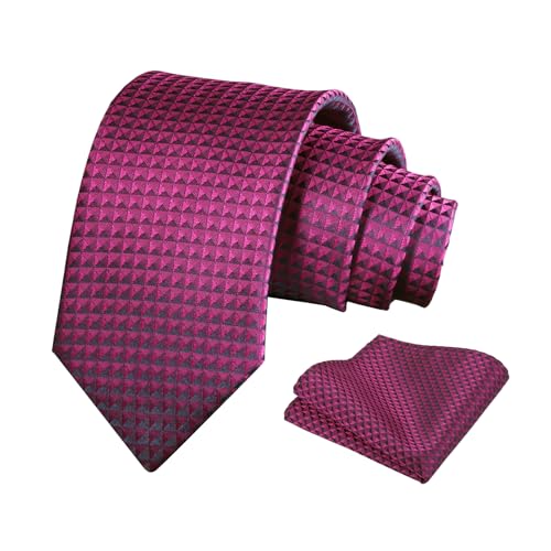 Alizeal Mens Solid Color Necktie and Pocket Square for Business Formal Classic Elegant Check Tie and Hanky Set Magenta