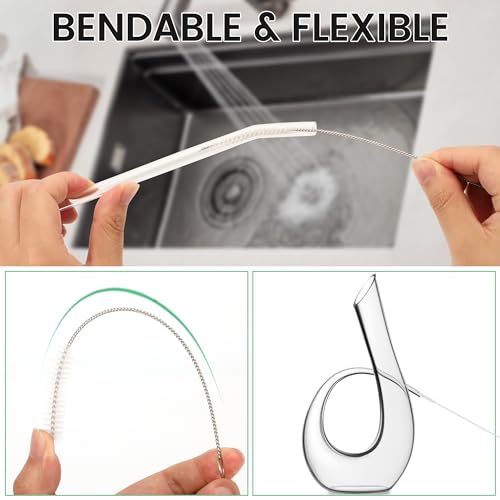 Image of 10 Pack Reusable Straw Cleaner Brushes, Assorted Sizes with Extra Long Stainless Steel Handles & Flexible Nylon Bristles, Straw Brush Cleaner for Tumblers, Sippy Cups, Bottles, Pipes & Tubes (White)