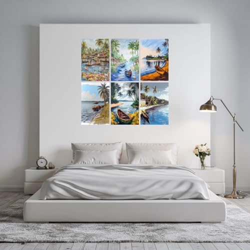 Image of SiddArtify Tropical Island Boats Art Print Set - 300GSM Board - 12x18 Inch - Pack of 6 Wall Room Decoration art Poster Prints