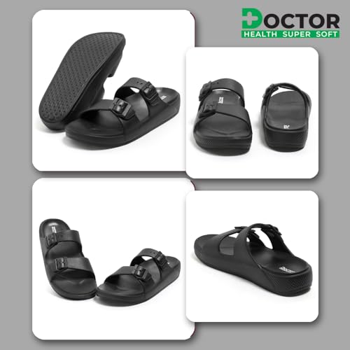 DOCTOR HEALTH SUPER SOFT Belt Sandals for Womens | Flat Buckle Sliders for Women | Stylish Latest Girls Rubber Flats Double Strap Slider Slippers | Comfortable Beach Open Toe Foot Wear