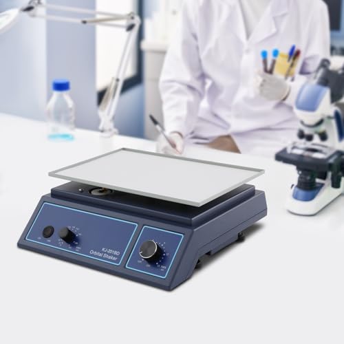 Agitador orbital para laboratorio, control de velocidad de 0 a 210 rpm, placa de 12.4 x 8.6, capacidad de 2.2 libras, temporizador para vasos y frascos, herramienta de mezcla estable para uso en