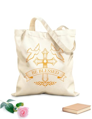 XIARON Bolsos de calicó para mujer Diseño de insignia de Pascua con crucifijo Tela de 340g/m² de grosor Eslogan personalizable L Amarillo mostaza