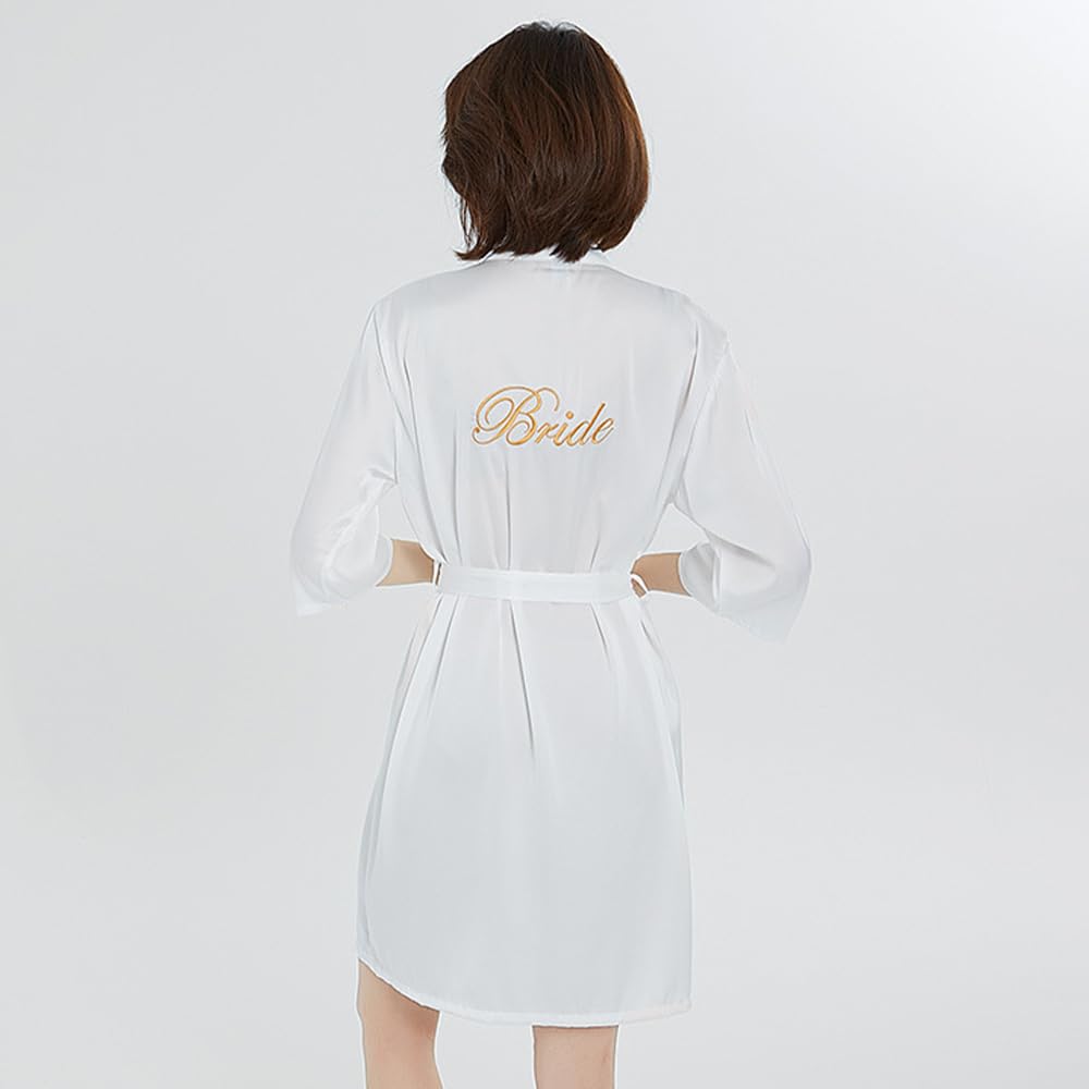 Robe de Chambre élégante en Satin avec col en V pour mariée, Blanc, S