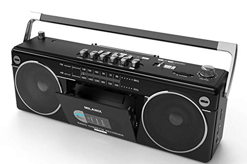 Milanix Portable Boombox Stereo Tape Cassette Player/Recorder with Bluetooth, USB, SD, AM/FM Radio and Headphone Jack- Black - Thumbnail 2