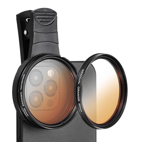 PATIKIL 52mm Phone Camera Lens, Clip-On Graduated Color Filter Circular Polarizing Lens for Most Smart Phones and DSLR Cameras, Orange