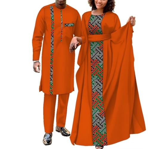 African Couple Outfits Matching Sets - Dresses for Women and Dashiki Mens Clothing for Wedding