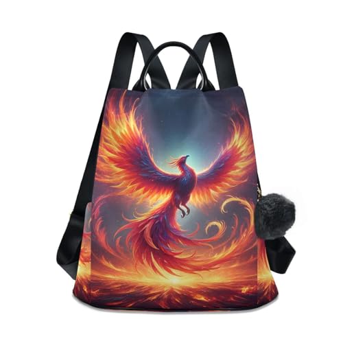 Sac à dos antivol Fire Phoenix haut de gamme à motif oiseaux et pompon soyeux