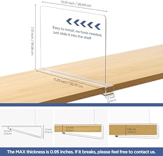HBlife 16 Pack Clear Shelf Dividers, Vertical Purse Organizer for Closet Perfect for Sweater, Shirts, Handbags in Bedroom and Kitchen, Adjustable Acrylic Bookshelf for Organization