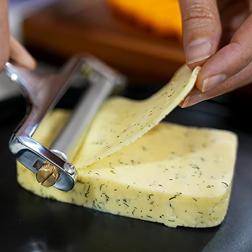 Zulay Cheese Slicer With Adjustable Thickness - Wire Cheese Slicer For Mozzarella Cheese, Cheddar Cheese, Gouda Cheese - Cheese Slicers For Block Cheese Heavy Duty With 2 Extra Wires (Silver) #TOP1