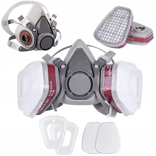 Rosfix Set Maschera Protettiva 6200 7 in 1 – Semimaschera in Silicone con Filtri Antipolvere e Antivapori | Per Verniciatura, Chimica, Industria | DPI Respiratorio