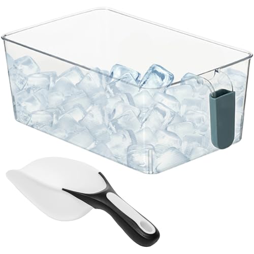 Ice Bin for Freezer with Scoop, Plastic Freezer Ice Bin with Pull out Handle,...