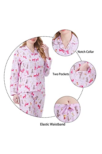 Image of GLOBAL Women Cotton Pajamas Long Sleeve PJs Button Down Sleepwear S-3XL