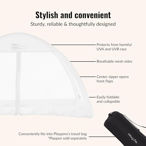 Image of Dream On Me Ziggy Canopy - Dove White, Compatible with Ziggy Square Playpen, UV, Rain & Bug Protection, Foldable & Travel-Friendly
