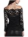 DJT Womens Off The Shoulder Tops Sexy Floral Lace Long Sleeve Slim Fit Shirts Dressy Casual Party Clubwear Outfits Black M