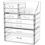 Acrylic Clear Make up Organizers And Storage for Vanity,Bathroom Skincare Organizer With 8 Drawer for Dresser,Plastic Desk Accessories Organization,Cosmetic Organizer Countertop for Beauty,Skin Care