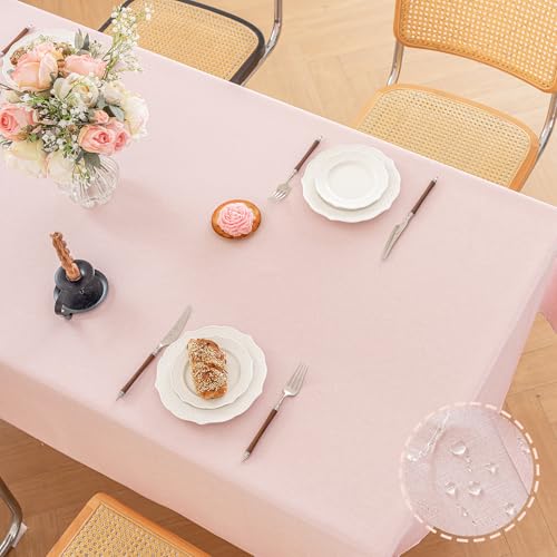 Alsoo Valentines Table Cloth Rectangle Table, 60×106 Inch Linen Textured Table Cloth Waterproof Tablecloths Wrinkle Free Fabric Farmhouse Table Cover for Dining Parties Buffets Holidays,Light Pink by Alsoo - Image 2