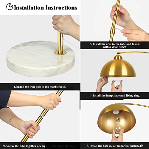 Contemporary Gold 73" Arc Floor Lamp With Hanging Dome Shade, Marble Base Adjustable Farmhouse Over The Couch Tall Stand Up Light, Industrial Task/Reading Standing Corner Lamp For Living Room Bedroom #TOP5