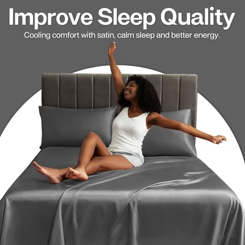 Image of SKVM Satin Silk Pillow Covers Set of 4 for Hair and Skin scrunchies Set for Women 3-Pieces Pillowcase Soft Breathable Smooth Sleeping Envelope Closure Cover Bed Anti Frizz 18 inchX 28 inch (4, Dark Grey)