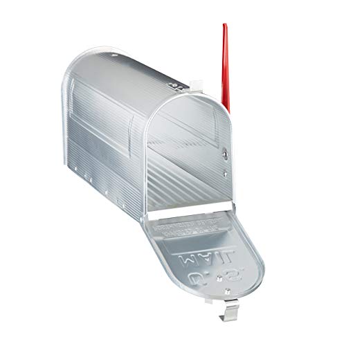 Relaxdays Amerikanischer Briefkasten, Aluminium, Original US Mailbox, Fahne, Nostalgie, HxBxT: 22 x 16,5 x 48 cm, silber