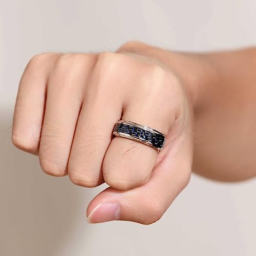 8mm Spinner Black/Blue/Silver Carbon Fiber Ring Black Spinner Anxiety Fidget Carbon Fiber Ring Wedding Band Stainless Steel Polished Finish Comfort Fit4