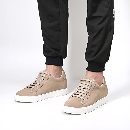 CHAMARIPA Men's Soft Suede 2.36 Inches Taller Hidden Heel Skate Shoes Premium Leather Comfortable Height Increasing Elevator Casual Fashion Sneakers Black3