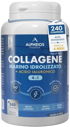 Collagene Marino con Acido Ialuronico - 240 Compresse 2400mg di Collagene Idrolizzato, Integratore con Biotina + Zinco + Selenio + Vitamina C + Coenzima Q10 per Pelle, Capelli, Unghie e Articolazioni Generico - integratore