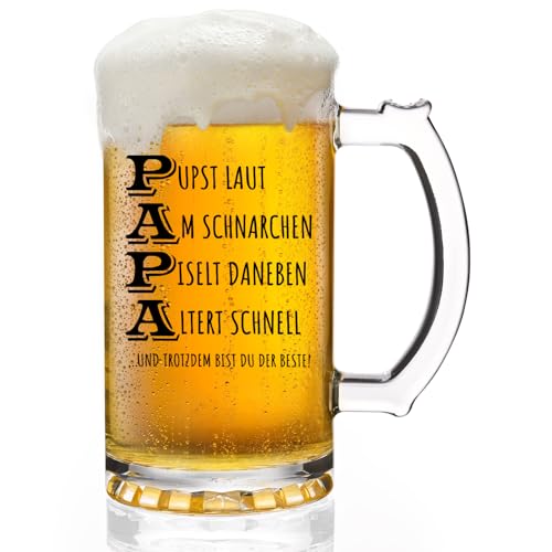 Joymaking Bierglas Vatertagsgeschenk für Papa Papa Bierglas Lustig Biermug Vatertag Vater Bierkrug 0 5L