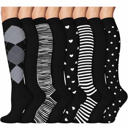 Image of 8 Pairs Compression Socks Women Men 15-20mmHg Knee High Support Circulation | Copper Nylon Graduated Stockings,Leg Fatigue, Nurses, Pregnancy, Running, Travel, Flight, Athletic, Medical