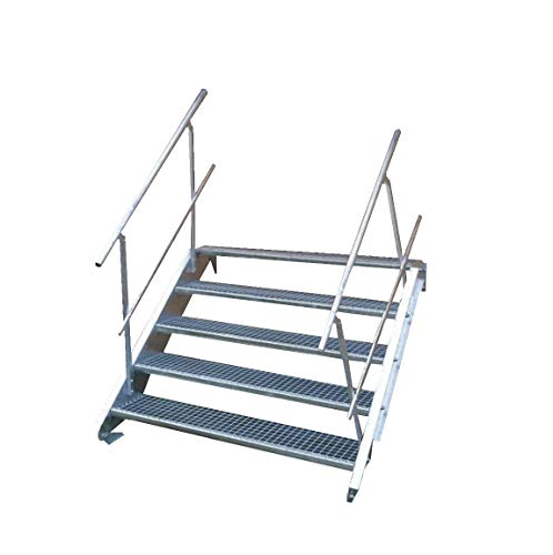 Preisvergleich Produktbild Stahltreppe Industrietreppe Aussentreppe Treppe 5 Stufen-Breite 100cm Variable Geschosshöhe 70-105cm vezinkt mit beidseitigem Geländer