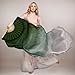 ABCISI Satin Belly Dance Silk Fans: Dark Green White Veil Belly Dance Fans 59