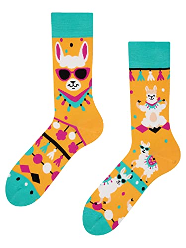 Dedoles Socken Unisex Damen Herren & Kinder Baumwolle viele lustige Designs 1 Paar Geschenk links rechts verschieden Farbe Gelb Motiv Cooles Lama Gr. 39-42