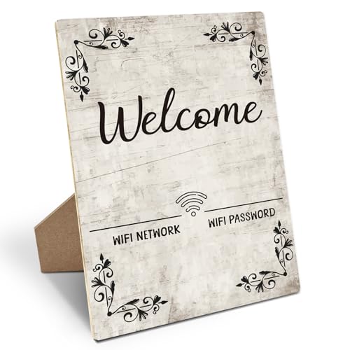 WiFi Password Sign for Guests, Wooden Sign with Stand 8x11