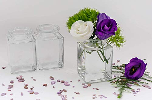 Casavetro - 6 x kleine mini vazen set hoekig-285 ml glas helder decoratie bloemenvaas bruiloft (6 x strikken-wit) - Afbeelding 3