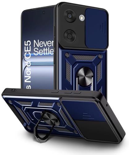 Image of WOW IMAGINE Tough Armor Bumper Mobile Back Case for 1+ OnePlus Nord CE 5 5G | Sliding Camera Shield Cover | Shock Proof 360 Protection | Hybrid PC + TPU | Ring Holder with Kickstand - Blue