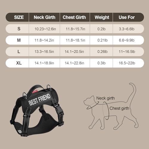Wanheart Peitoral e coleira tática de gato preto, conjunto de coleira e peitoral de malha macia ajus