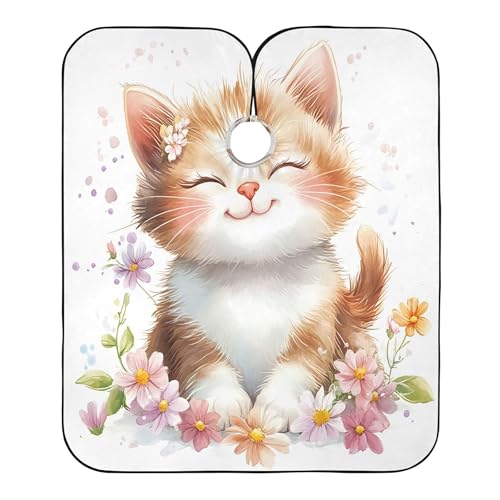 Takiito Cute Cat Barber Cape for Men, Waterproof Haircut Cape Hairdressing Cape Beard Apron Cape for Salon Home Use, 55x65 in