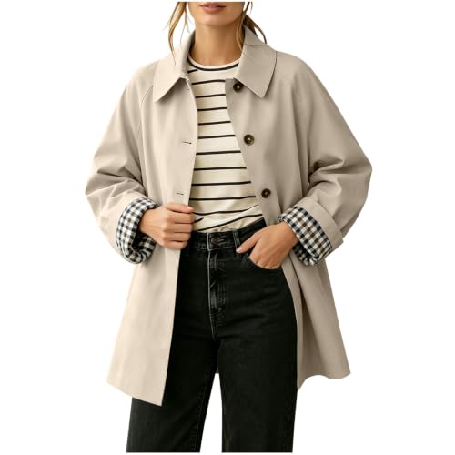 Trench Coat Women Lightweight Barn Jacket Plaid Lined Lapel Button Up Coats - image 3