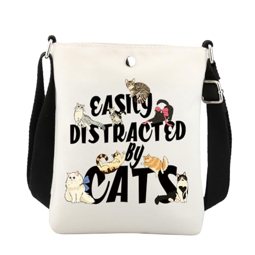 Cat Crossbody Bag Cat Gifts For Cat Lover Easily Distracted By Cats Crossbody Purse Canvas Bag Cat Crossbody Cell Phone Purse3